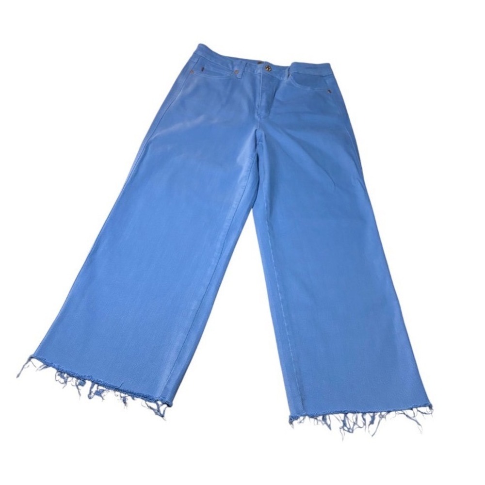 Judy Blue Wide Leg Cropped Jeans Juniors 11/30 Sky Blue EUC Raw Hem - Picture 2 of 11